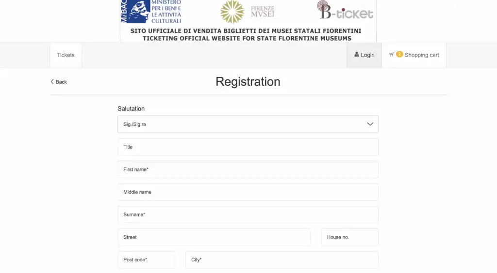 screenshot of btickets new customer registration page