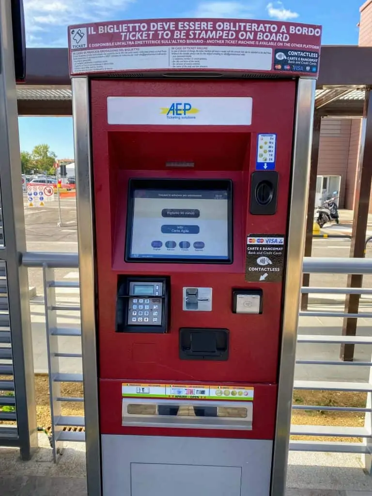 ticket machine at the tram that takes passengers from florence airport to city center