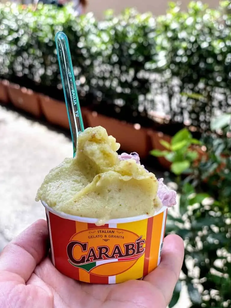 hand holding a cup of gelato  from carabe gelateria in florence italy