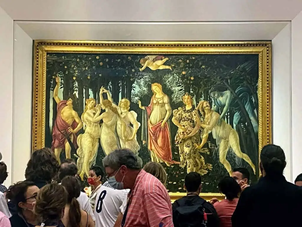 Botticelli's painting, Primavera, in the Uffizi Gallery in Florence, Italy.