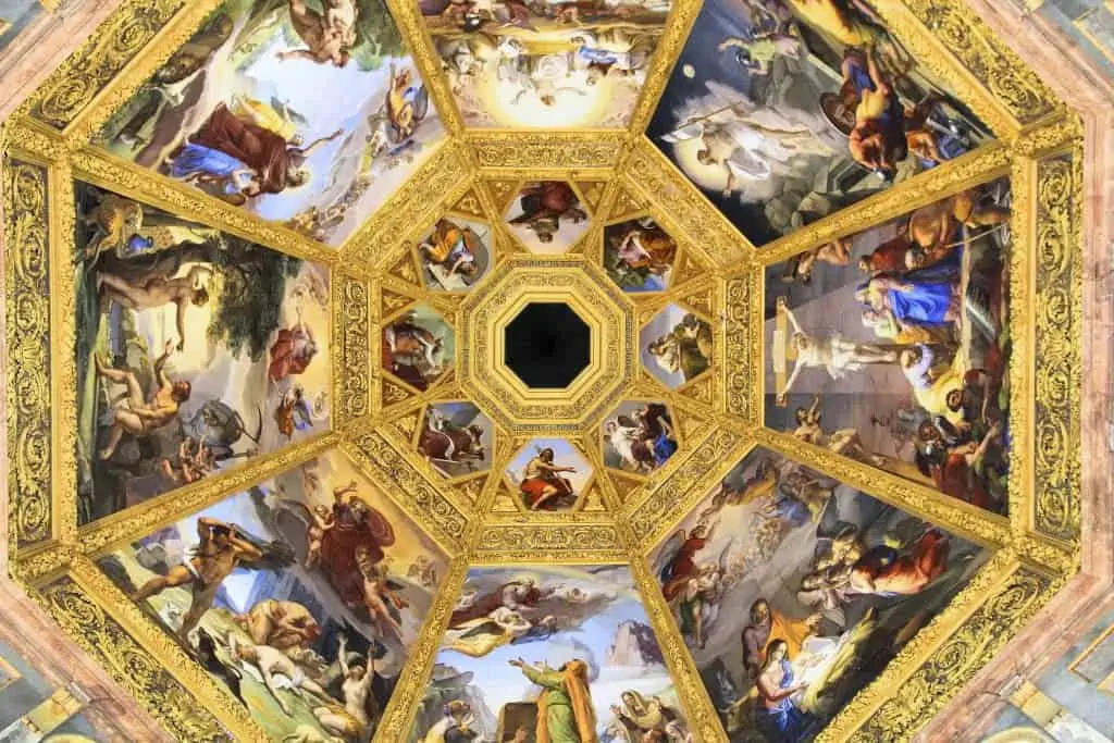 Roof artwork inside the dome of the Medici Chapel in Florence, Italy.