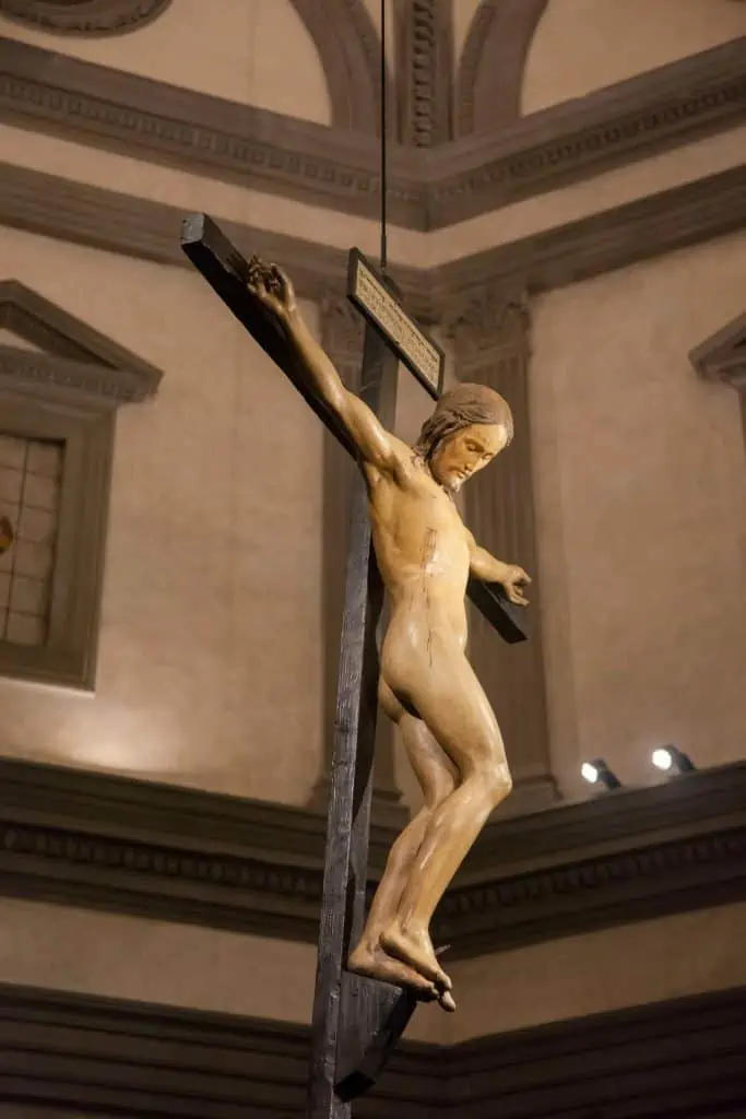 Wooden crucifix by Michelangelo in the Santo Spirito church in Florence, Italy.
