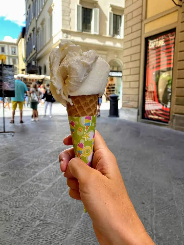 Cone of gelato from Perche No Gelateria in Florence, Italy.