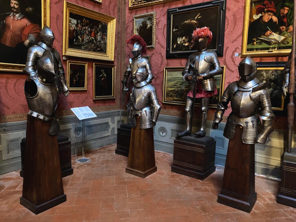 Armor on display inside the Stibbert Museum in Florence, Italy.