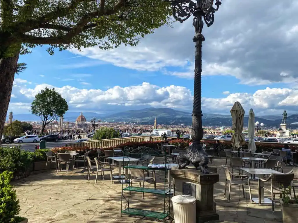 Terrace at La Loggia with views of Florence, Italy.