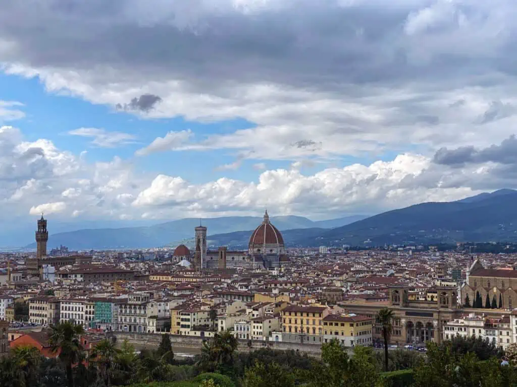 View of Florence from Piazzale Michelangelo on a sunny winter day.