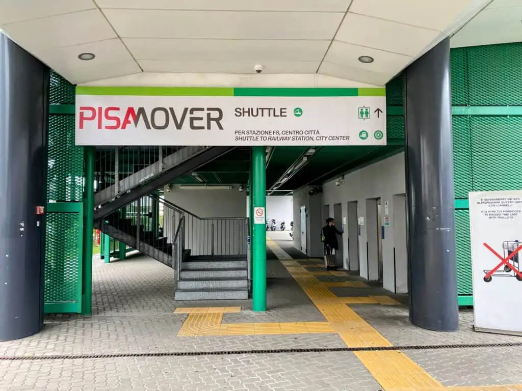 Sign at entrance of PisaMover shuttle at Pisa airport.
